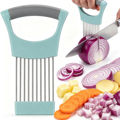 Stainless steel onion holder for slicing green with protective case