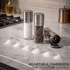 Stainless steel pepper mill featuring ceramic rotor interior