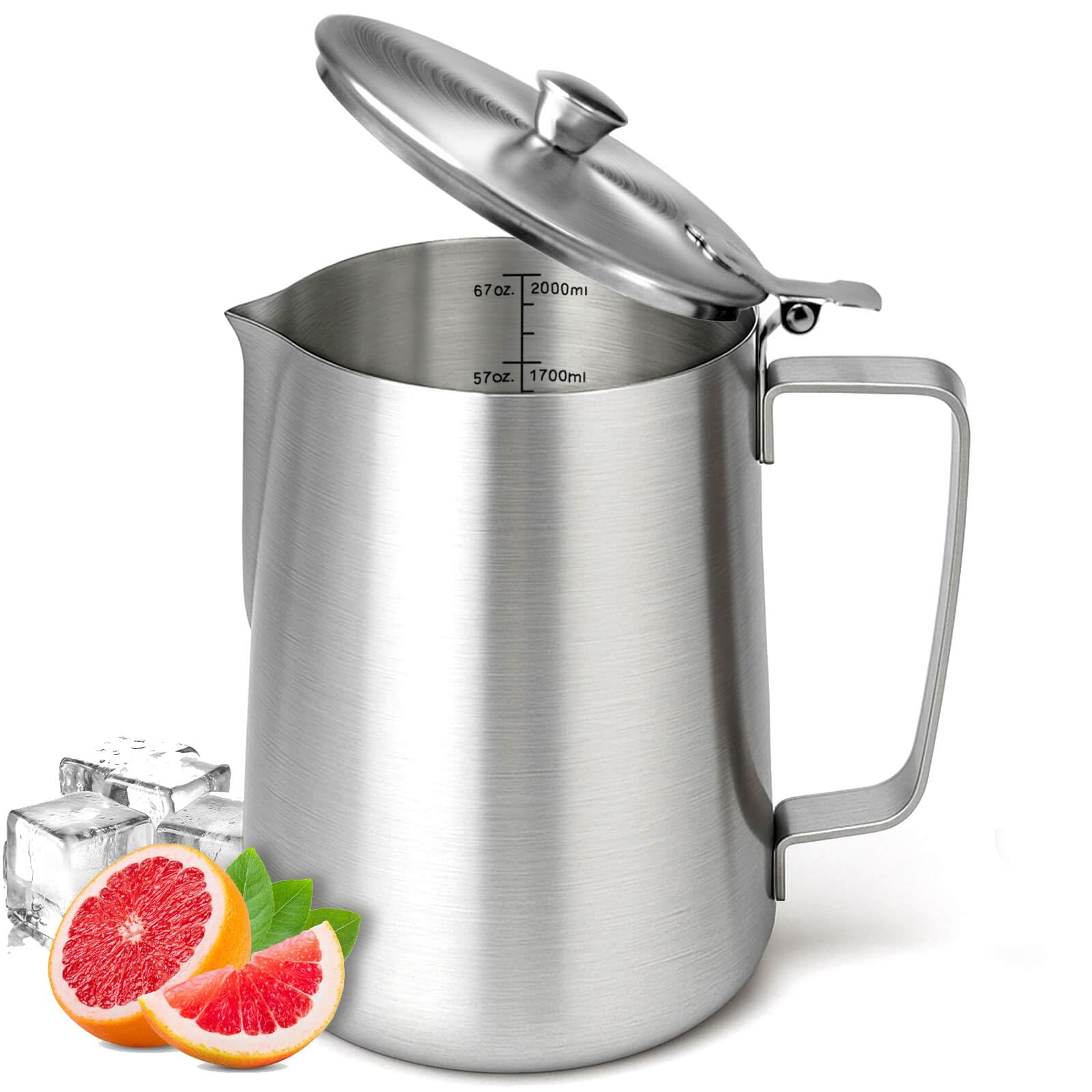 Stainless steel pitcher with lid 67 oz capacity