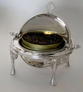 Stainless steel roll top caviar server with 6 inch width