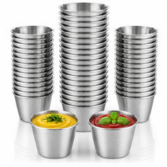 Bulk set of 48 stainless steel sauce dipping cups in silver