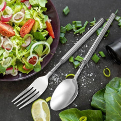 Stainless steel utensils including spoon fork and knife