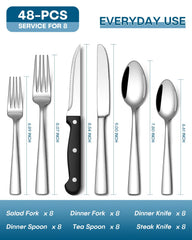 Stainless steel flatware for 8 in mirror finish