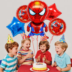 Star shaped balloons included in Spider Hero party set