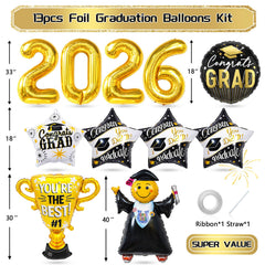 18 inch black gold star graduation balloons
