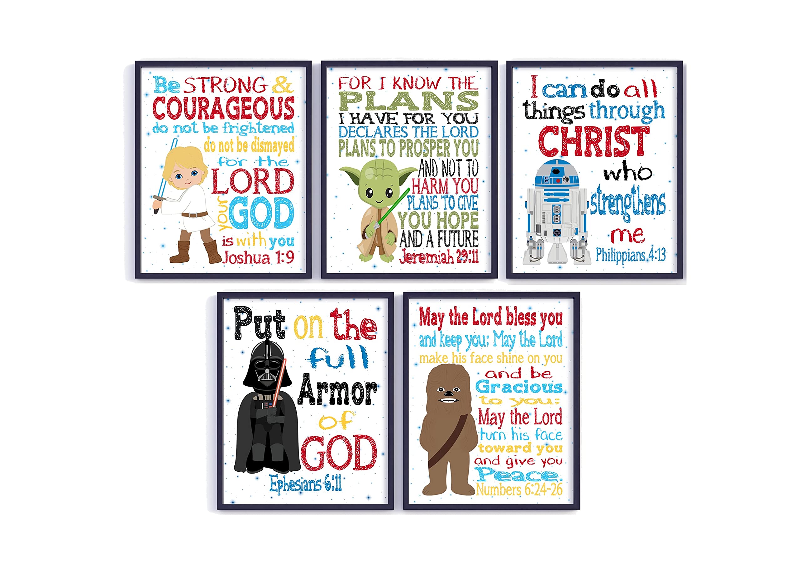 Star Wars Christian Nursery Decor set of five unframed prints featuring Luke Skywalker