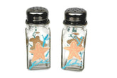 Starfish Blue Coral Salt and Pepper Shaker Set glass shakers with silver tops