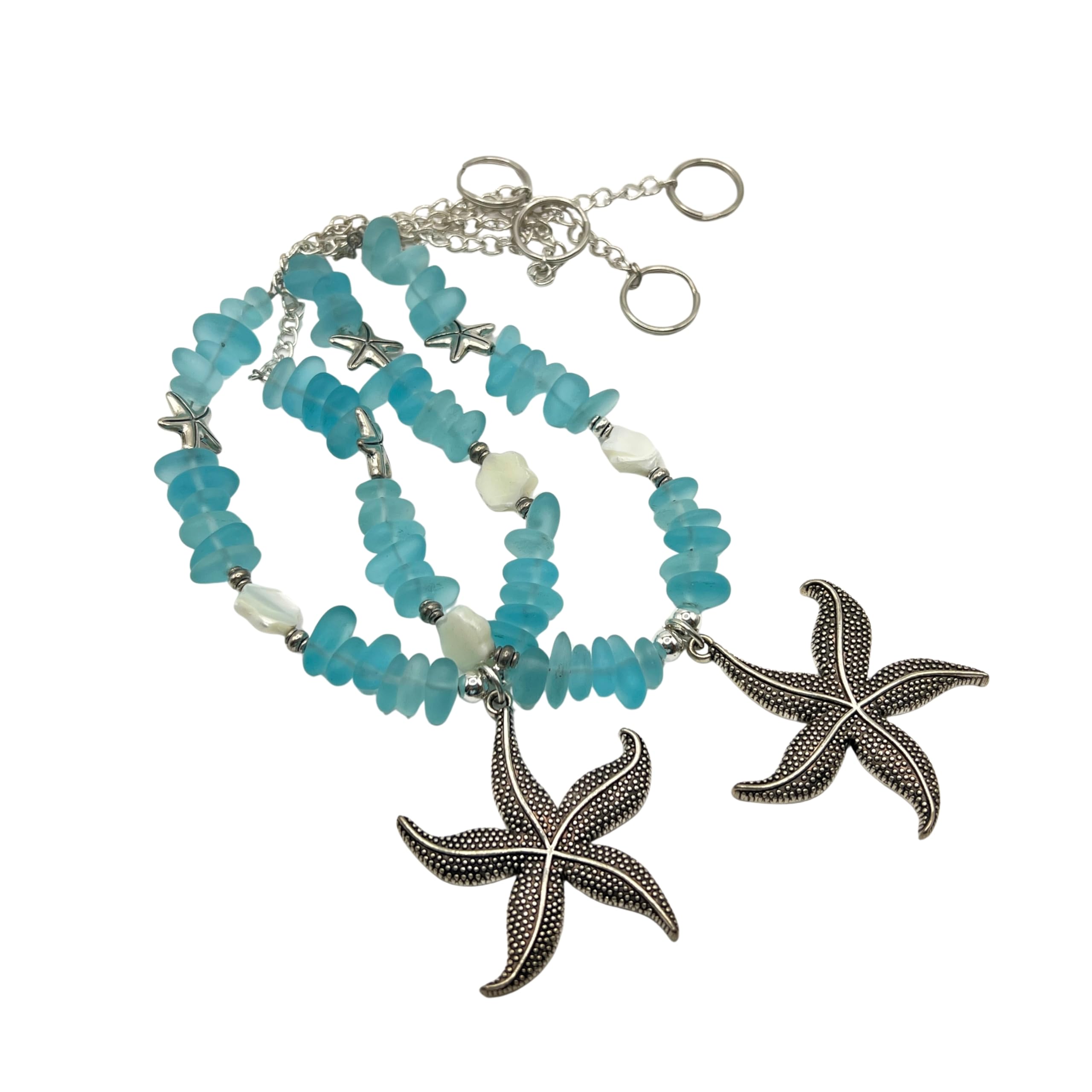 Starfish curtain tiebacks with blue sea glass beads and starfish pendant
