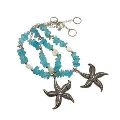 Starfish curtain tiebacks with blue sea glass beads and starfish pendant