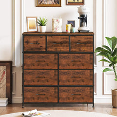 steel frame dresser with wooden top and fabric drawers