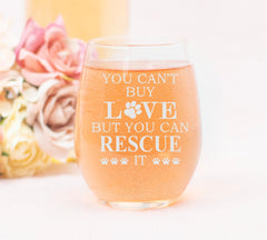 Stemless wine glass 17 oz with rescue themed message
