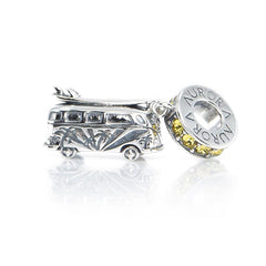 Sterling silver camper van charm decorated with flowers