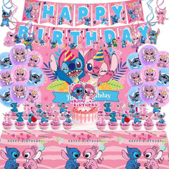 Stitch theme party supplies banner balloons backdrop and stickers set