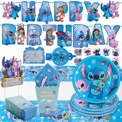 Stitch birthday party set plates and banner for 16 guests