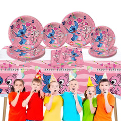 pink stitch party tableware design on set