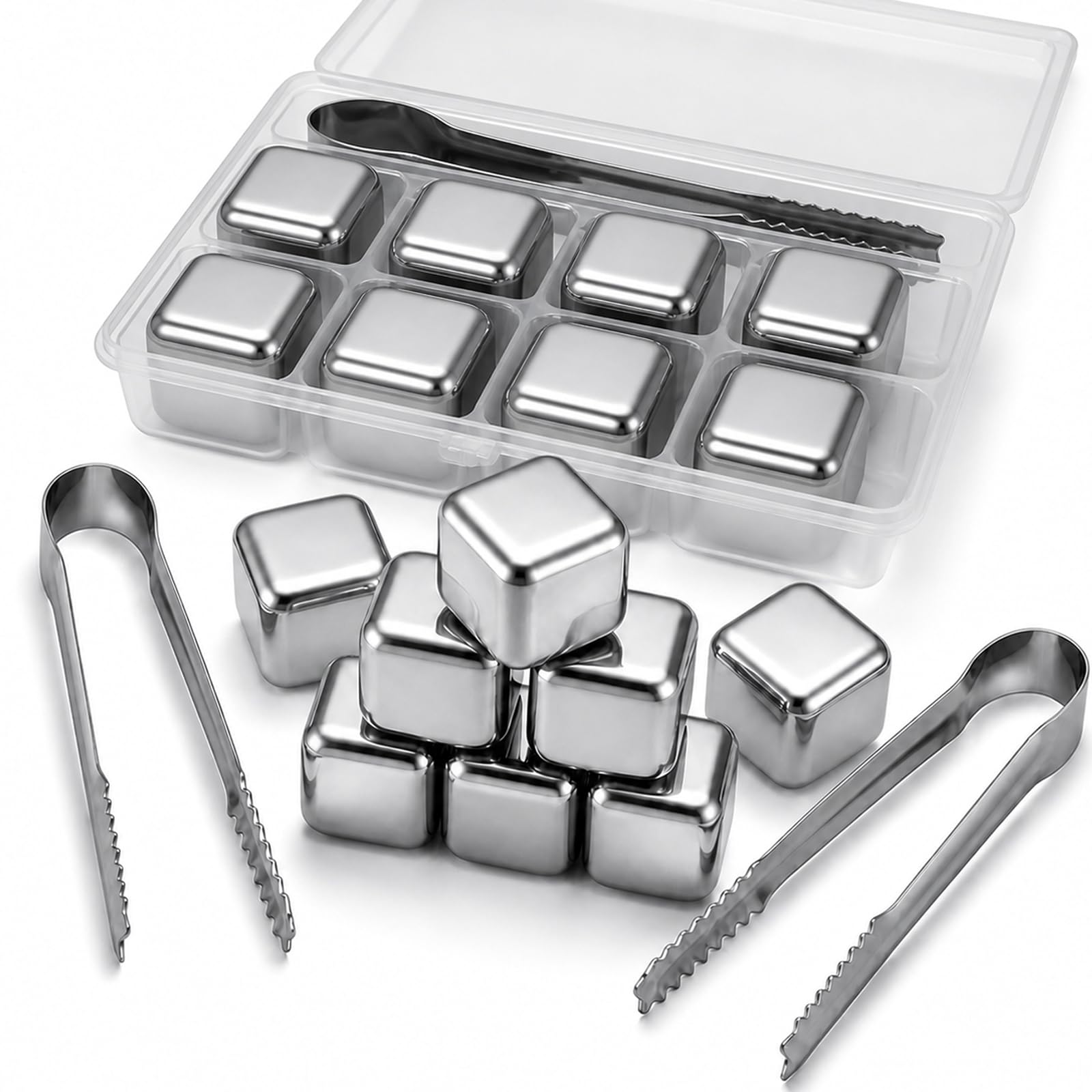 Stlavegos 16 Pack Metal Ice Cubes with portable storage box