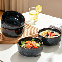Stoneware Bowls Set of 4 with reactive glaze close up