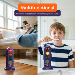 Potty training timer with stoplight cues in use