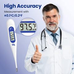 Thermometer with plastic storage case and waterproof tip