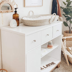 Two drawers and two open shelves on the dresser unit