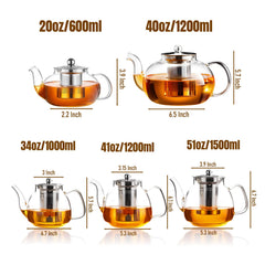 20 oz capacity glass teapot suitable for stovetop brewing