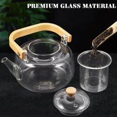 Ergonomic wooden beam handle teapot