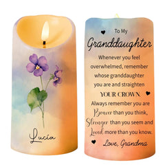 Straighten Your Crown Granddaughter LED candle 3x6 inches
