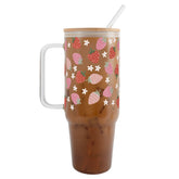 Strawberry Berry Bliss 40oz glass tumbler with lid and straw product image