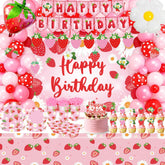 Strawberry birthday decorations balloon arch and foil balloons