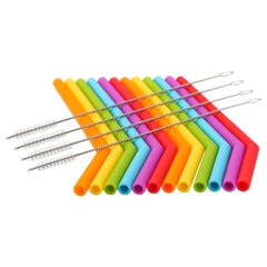 assorted color silicone straws with 4 cleaning brushes
