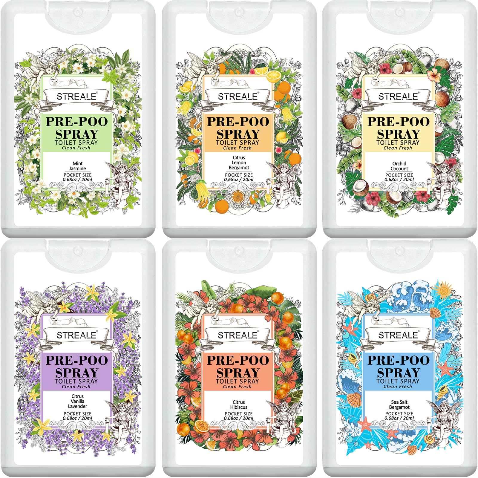 STREALE travel size toilet spray 6-pack bottle