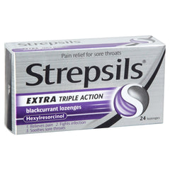 Strepsils Lozenges for sore throat pain relief label