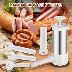 Ergonomic handle on manual sausage stuffer