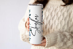 Sublimated floral blue roses design on stainless tumbler 20oz