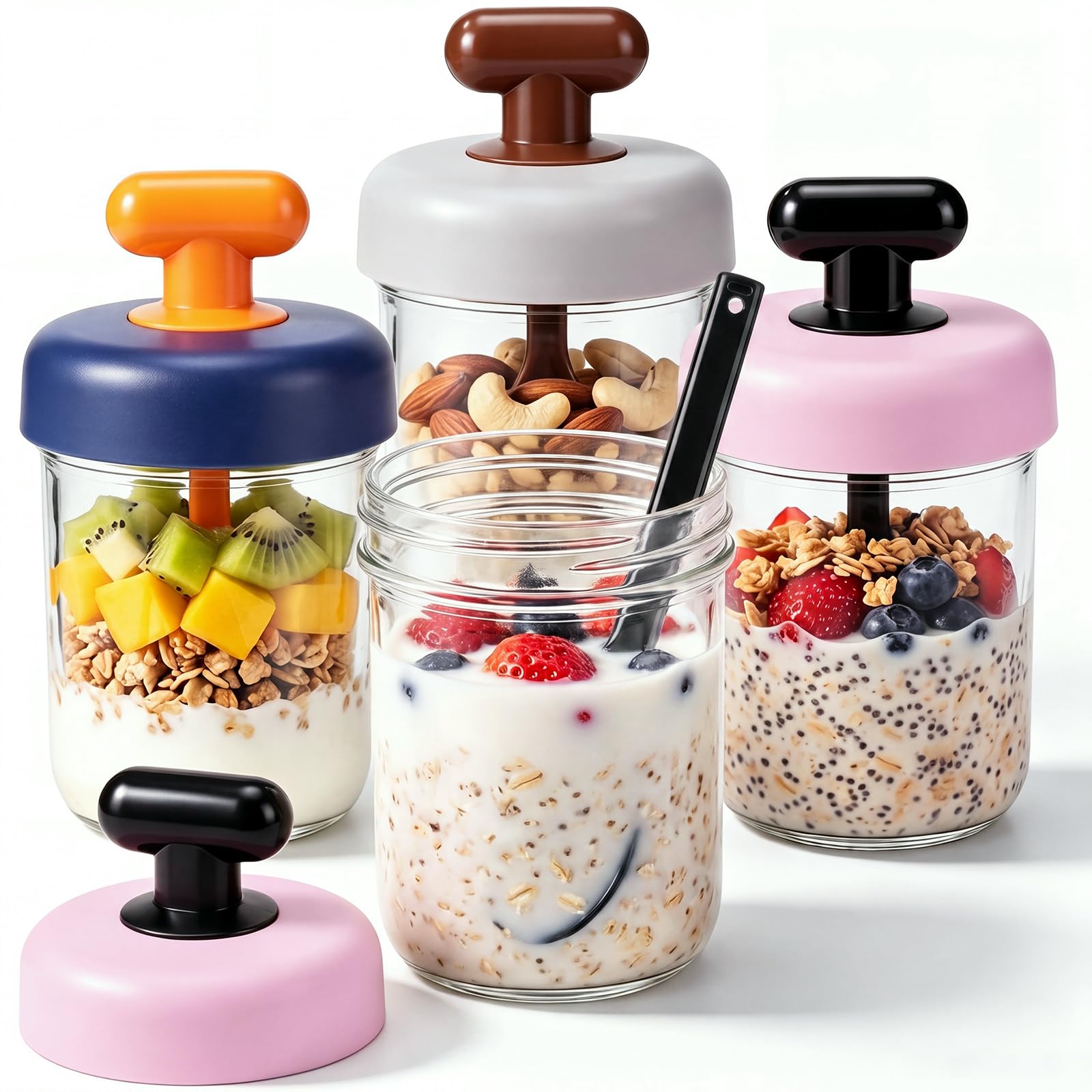 Suclain 4 pack 13.5 oz overnight oats containers with lids and spoons