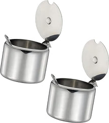 Two 285ml stainless steel sugar bowls with spoons set