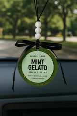 Mint Gelato Smelly Jelly car air freshener hanging in small space