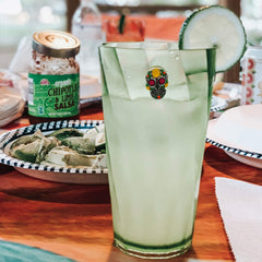 Magnetic drink markers for glassware with sugar skull design