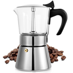 Suiitat glass moka pot borosilicate glass stainless steel body