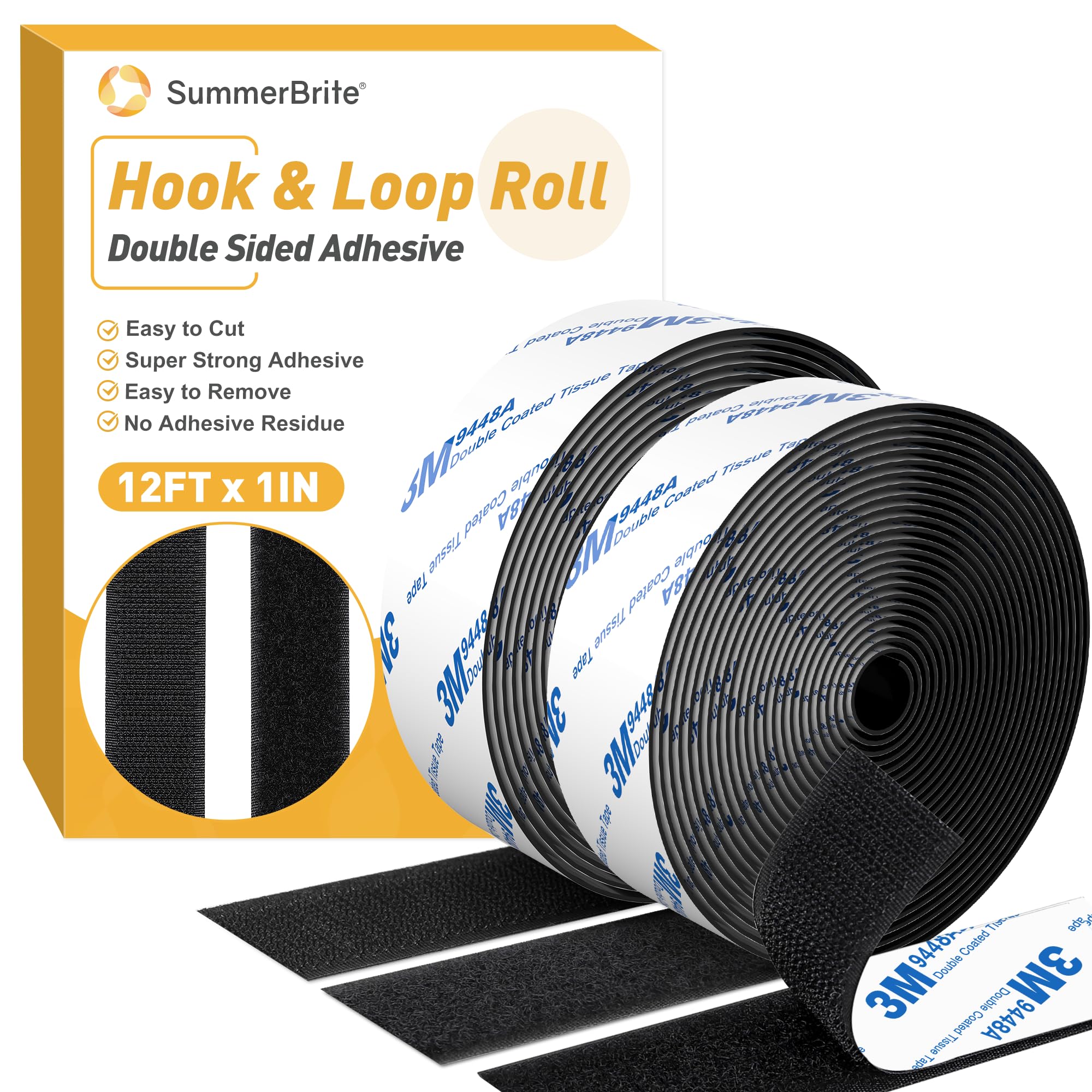 SummerBrite heavy duty double sided strips black 1in x 12ft