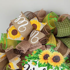 Sun Flower Mesh Front Door Wreath with fall tones and burlap