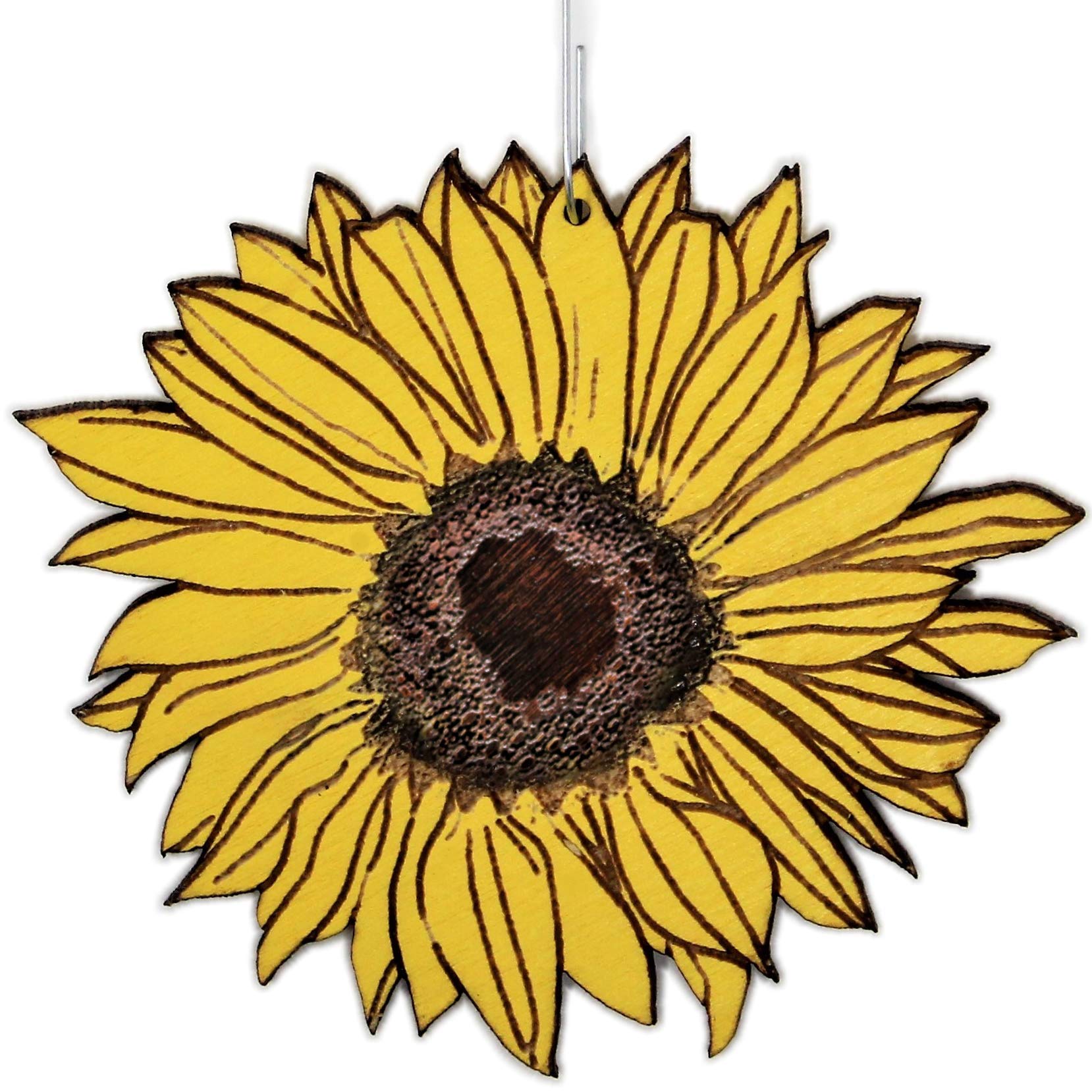 Sunflower hand-painted Christmas ornament 3x3 inches birch wood