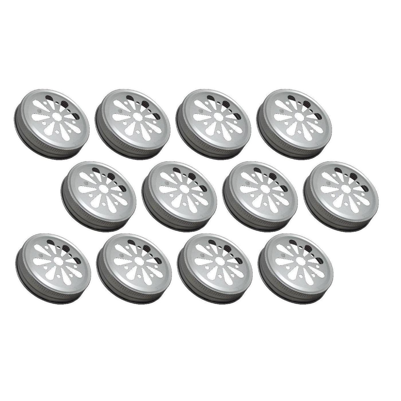 Sunshine Mason Co. 80016 Daisy Flower Cut Mason Jar Lids Silver 12 pieces