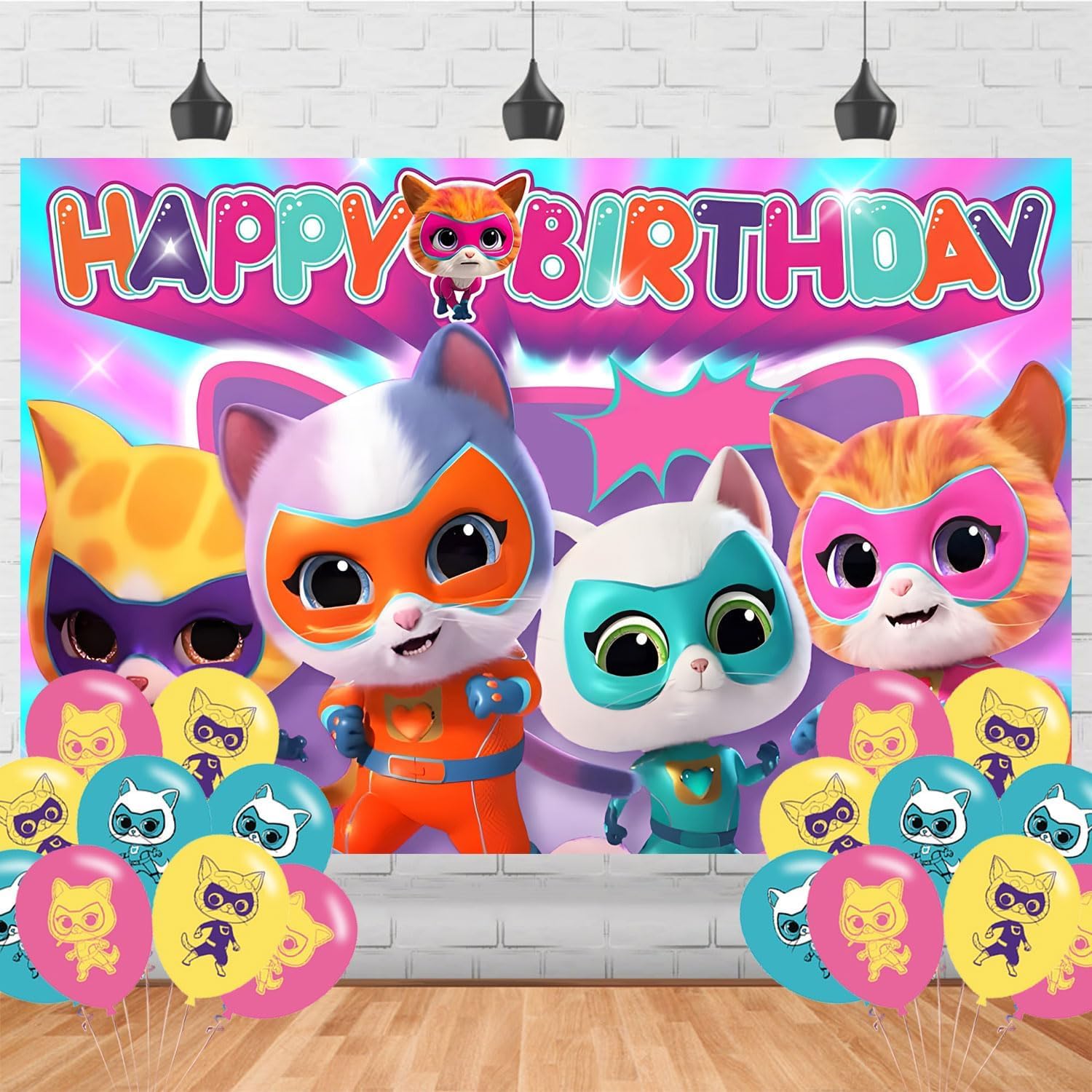 Backdrop banner for Super Kitties Cat Birthday party 5x3ft