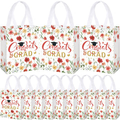 Supervitae 24 pack red graduation floral gift bags size 9.84 x 7.87 x 3.94 inches