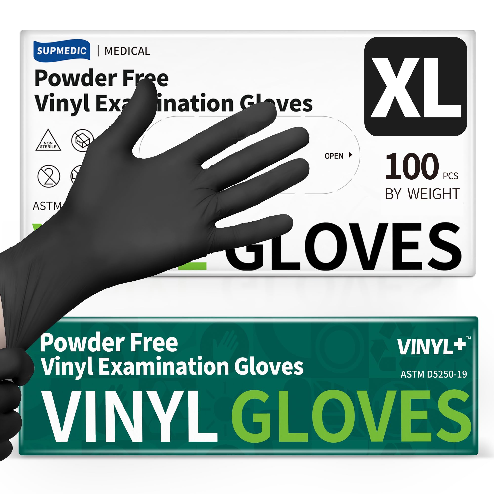 Supmedic vinyl disposable exam gloves black xl 100 count