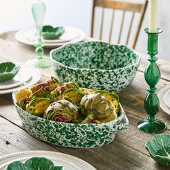 Green 11 inch round Sur La Table stoneware splatter design serving bowl
