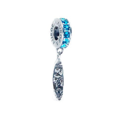Surfboard Sterling Silver Turquoise Crystals Dangle Charm close up