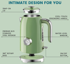 SUSTEAS 57oz electric kettle retro green exterior