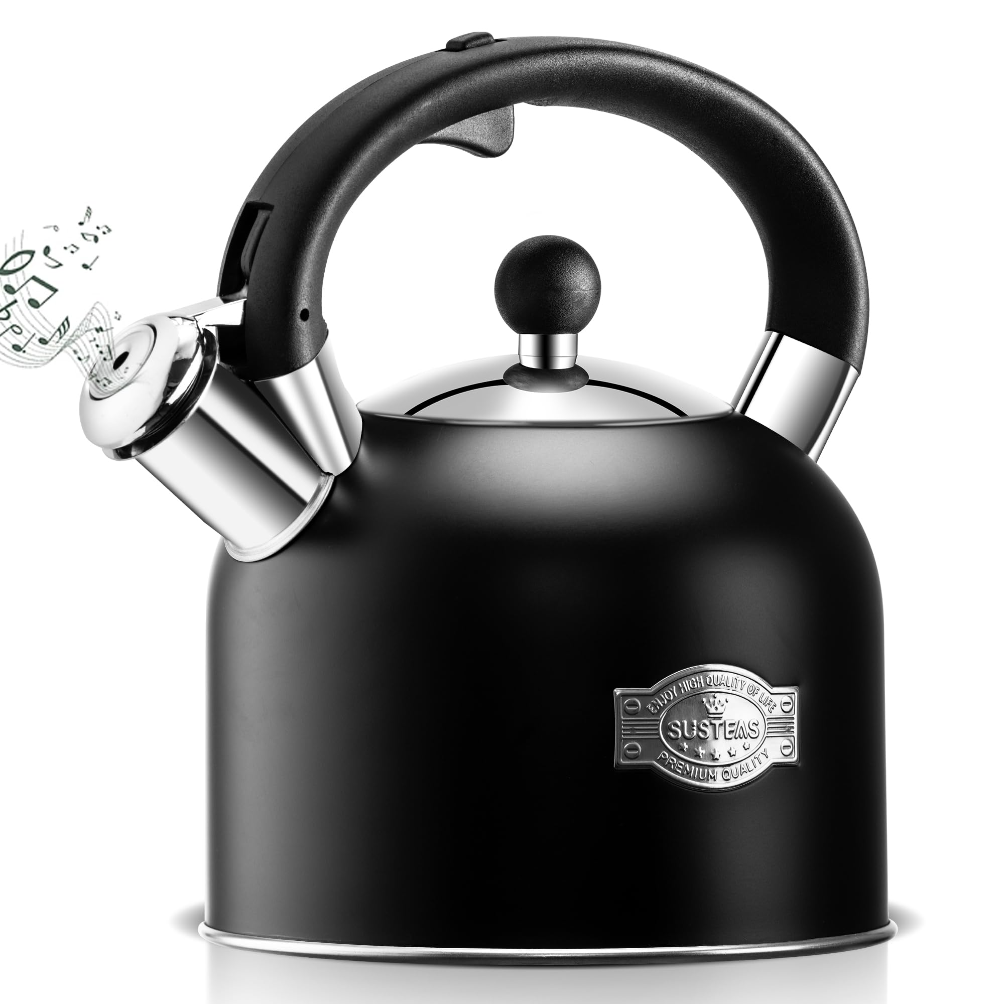 SUSTEAS Tea Kettle BLACK 3.17QT on stove top